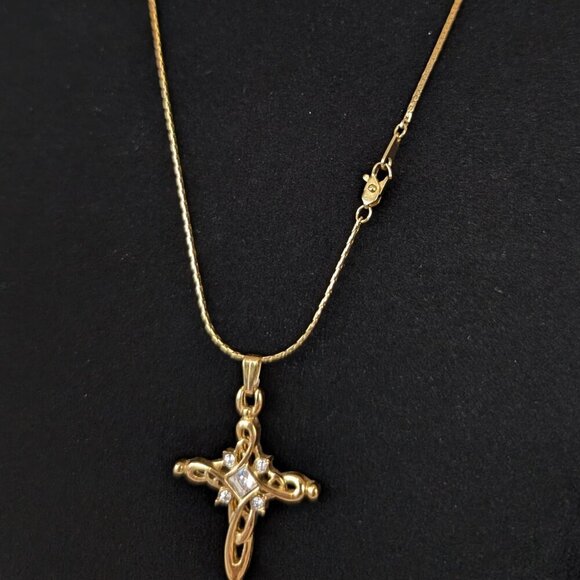 V. Swirling Rhinestone Cross Pendant Necklace - Picture 5 of 6